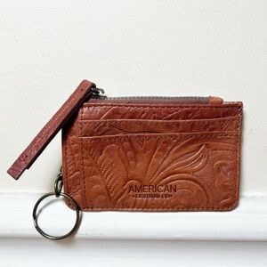 American Leather Co. Portland Card Wallet Tooled Leather Floral Embossed NWOT